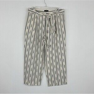J Crew Cropped Belted  Pants Wide Leg Womens 10 Cream Black Boho Aztec Beach